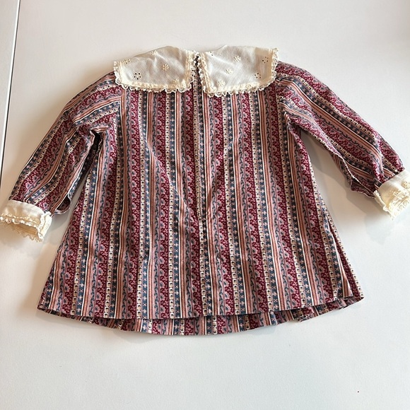 Striped Long Sleeve Baby Dress with Lace Collar - handmade - Picture 5 of 7